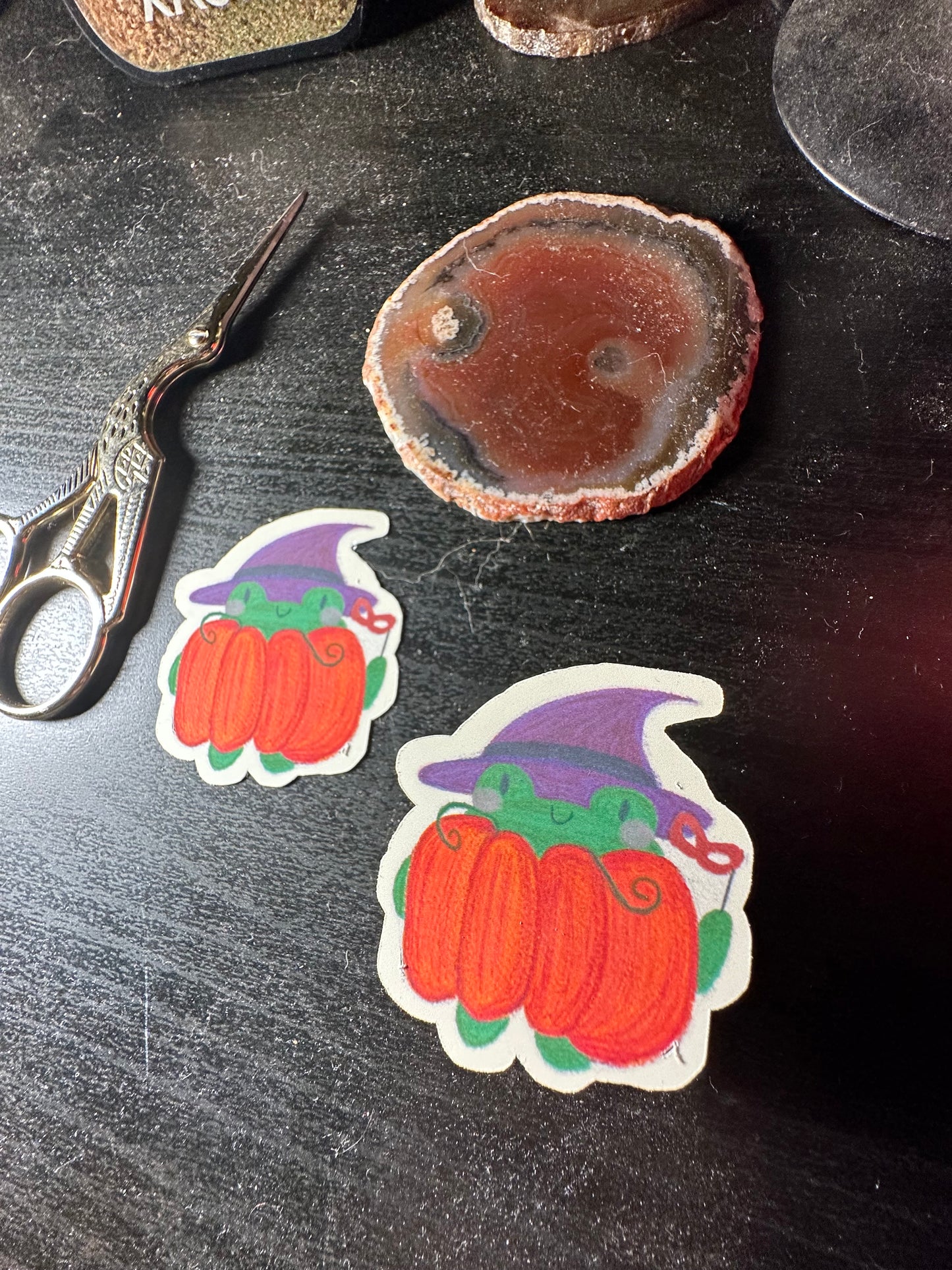 Froggy Pumpkin Witch Sticker