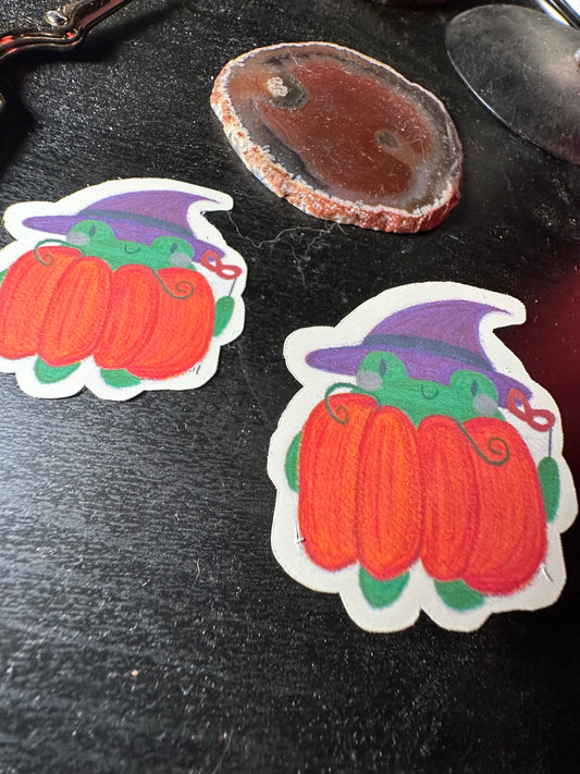 Froggy Pumpkin Witch Sticker